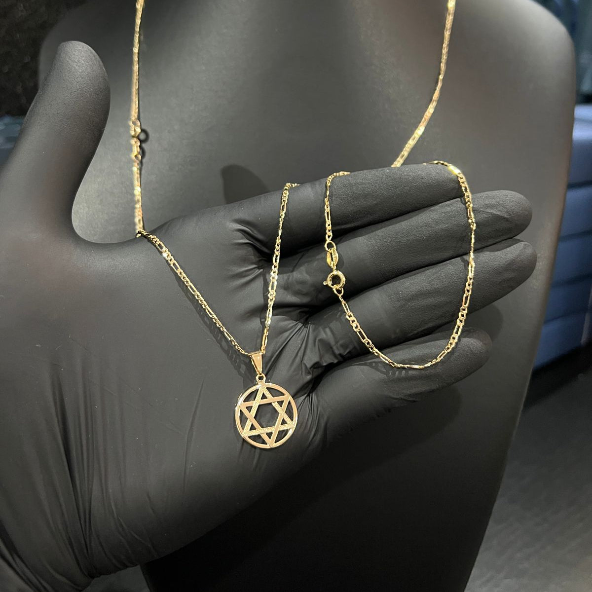 Corrente e Pulseira 3x1 2mm + Ping Estrela de Davi Banhado a Ouro 18k