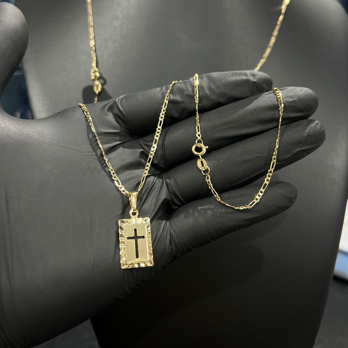 Corrente e Pulseira 3x1 2mm + Ping Cruz c/Borda Banhado a Ouro 18k