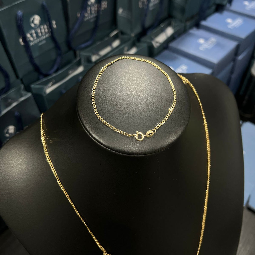 Corrente e Pulseira Grumet Pitbull 2mm + Ping Cruz 3d Banhado a Ouro 18k